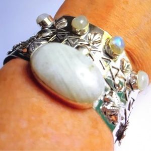 Solid 925 Sterling Silver Moonstone Cuff Bracelet